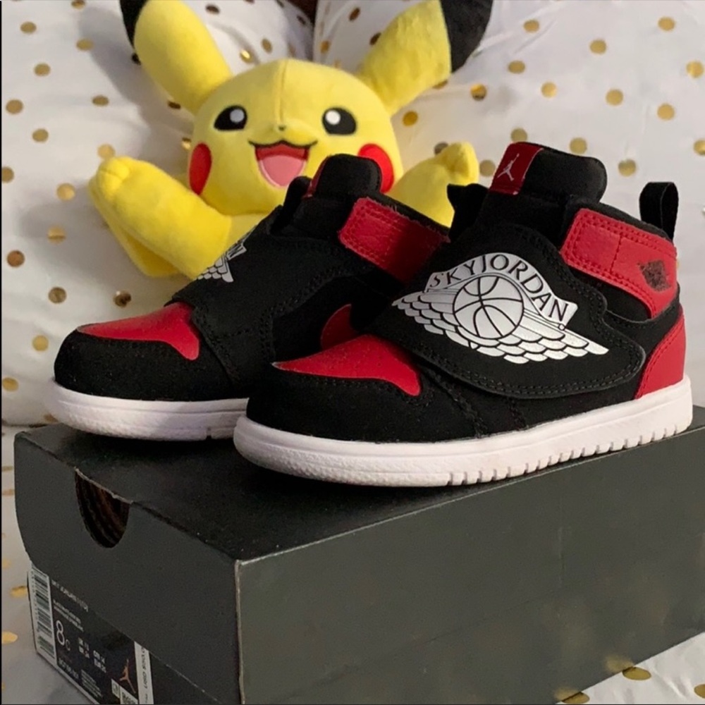 Sky jordan 1 (TD) black- white gym red shoes